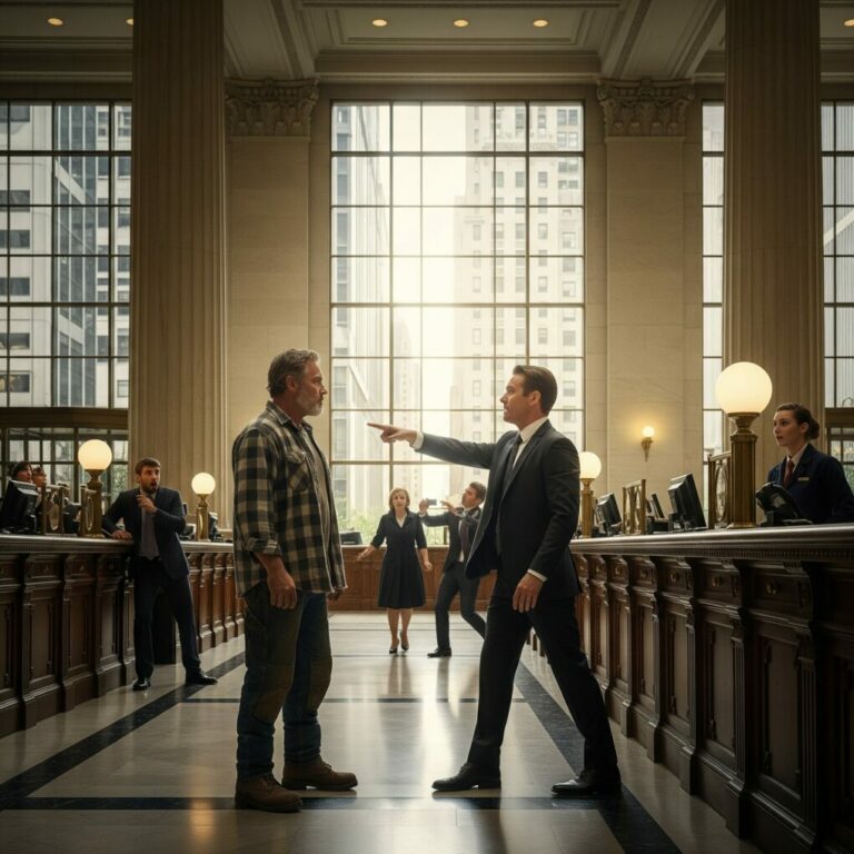 “I think you’re in the wrong place,” the man in the suit said, blocking my path. “This is a private bank.” I looked down at my dirt-stained boots, then back at him. “No,” I said quietly. “This is where you’re holding seventy-two million dollars that belongs to me.” The lobby went silent. And that was the moment everything they thought they knew about me collapsed.