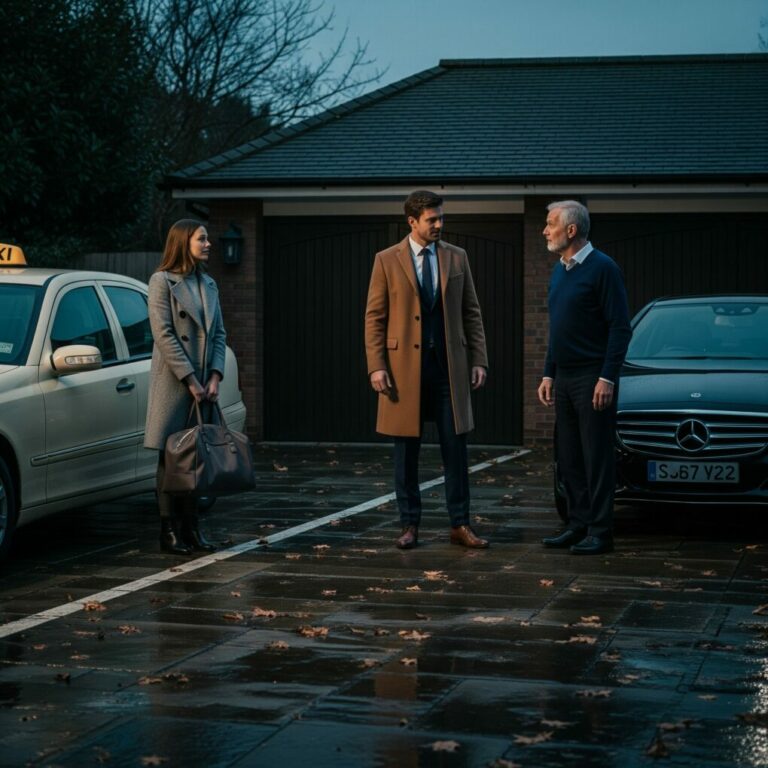 “When my father asked, ‘Why did you come by taxi?’ I knew something was wrong. Before I could answer, my husband smiled and said, ‘The Mercedes is my mother’s now.’ The silence that followed was terrifying. My father didn’t argue. He didn’t shout. He just looked at me and asked one question that changed my life forever.”