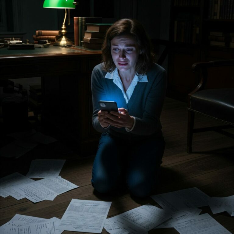 “I found the phone hidden in his study, a burner Douglas never meant me to see. My fingers trembled as I scrolled… messages, dates, secrets. And then one message hit me like a punch: ‘He still doesn’t suspect the baby isn’t his.’ I dropped the phone, my chest tight. My own husband… had betrayed not just me, but our son. I whispered to the empty room, ‘How could you?'”