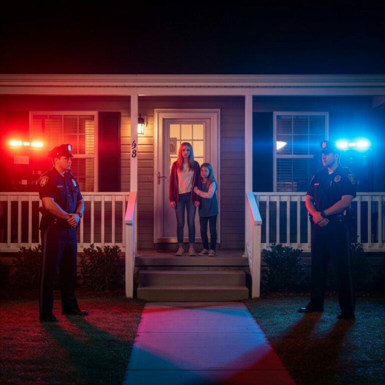 “I didn’t scream when the police knocked. I didn’t cry either. I just stood there as the officer asked, ‘Is your mother home?’ I swallowed hard and answered, ‘She just landed an hour ago.’ Behind me, my little sister whispered, ‘Are they taking her away?’ That’s when I realized—this night wasn’t about fear. It was about consequences.”