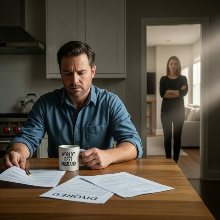 The divorce papers slammed onto my kitchen table, and Victoria didn’t even look at me. “Sign them, Owen. Don’t make this harder than it needs to be,” she said, voice cold as ice. Fifteen years… gone in a few strokes of a pen. I stared at the mug she gave me for our anniversary: World’s Best Husband. And then I realized—I had nothing. Or maybe… everything I didn’t even know I had.