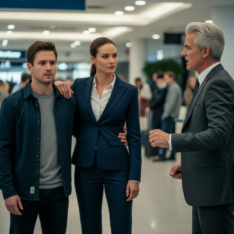 I stood frozen at the airport, heart pounding. “You can’t do this to me,” I shouted, my voice barely carrying over the crowd. But she didn’t turn back. My ticket… canceled. My phone… dead. My wife was walking away like I’d never existed. Then a stranger in a sharp suit leaned close and whispered, “Pretend I’m your wife, or he’ll find you.” My mind screamed—what kind of madness was this?