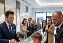 Un niño descalzo, vestido con ropa raída, se deslizó dentro de una joyería de lujo y, en silencio, volcó miles de monedas frías sobre el mostrador de vidrio pulido. Un guardia de seguridad avanzó para sacarlo a rastras, convencido de que la pobreza del niño era una afrenta para la clientela adinerada… hasta que el gerente de la tienda intervino, paralizado por las palabras que el niño acababa de pronunciar.