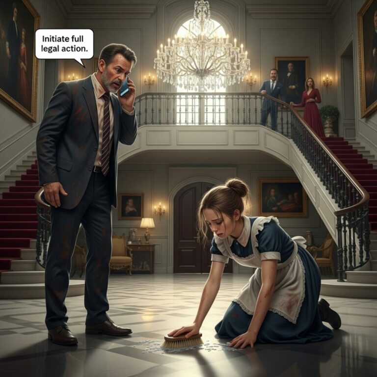 “I stood frozen in my own hallway as a woman in a tattered uniform scrubbed the floor. When she looked up, my heart shattered—it was my daughter. ‘Who are you?’ she whispered, her eyes vacant. I didn’t scream. I didn’t cry. I simply dialed my lawyer and said, ‘Evict every soul inside.’ They thought I was gone forever, but they’re about to learn that a mother’s mercy has its limits.”