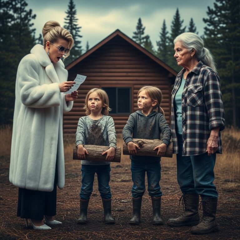 “My retirement in this quiet cabin was my sanctuary, until my daughter-in-law’s voice pierced the silence. ‘You’re just sitting there doing nothing, so watch the kids,’ she demanded, treating my peace like a free daycare. I gripped the phone, a cold smile forming. ‘Of course, dear. I’ll give them an experience they’ll never forget.’ She thought she was using me, but when she stepped back through that door, the sight waiting for her turned her face ghostly white. She wanted a babysitter, but she got a reckoning instead.”