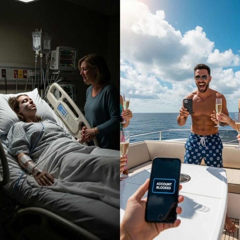 “I stood by my daughter’s ICU bed, the rhythmic beep of the monitor the only sound in the room. Suddenly, my phone buzzed with a photo of my son-in-law popping champagne on a yacht. ‘Enjoy your last glass, Mark,’ I whispered, my blood turning to ice. With one tap, I wiped his bank accounts clean. When he finally called, screaming in a panic, I simply said: ‘You left her to die; now, watch your world burn.’ The real nightmare for him was just beginning.”