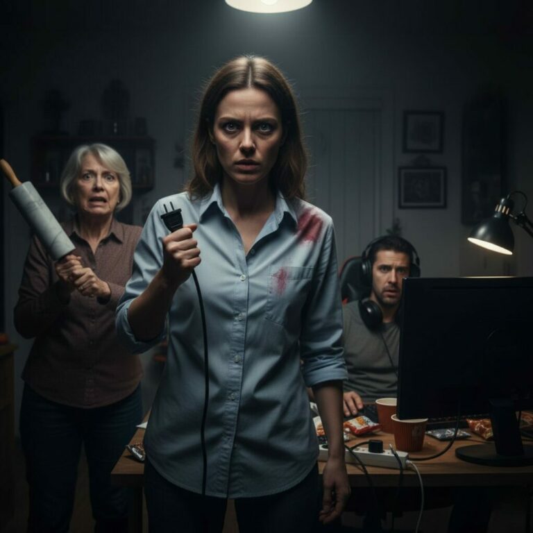 Để biến câu chuyện này thành một đoạn Hook (mở đầu lôi cuốn) theo phong cách giật gân, đánh mạnh vào tâm lý trên các nền tảng như TikTok, Facebook hay truyện ngắn, bạn có thể tham khảo đoạn văn dưới đây:  Đoạn Hook Tiếng Anh (Góc nhìn nhân vật chính) “The wooden rolling pin cracked against my ribs again. My husband sat just feet away, lost in his gaming world, blissfully deaf to my muffled cries. ‘This is for the trash you forgot!’ his mother hissed, her face contorted with rage. I didn’t scream. I just waited. As she gasped for air, I stood up and reached for the one thing that would shatter their reality. ‘No, not that!’ she shrieked, but my hand was already on the cord. If I was going down, his perfect world was ending first