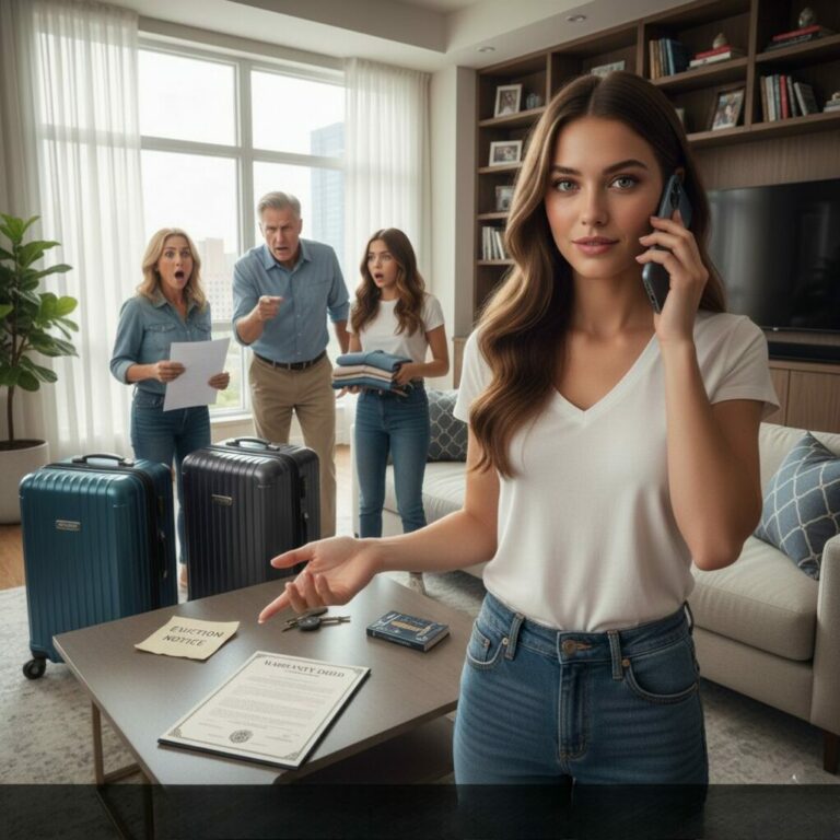 “My mother threw my lease in the trash and smirked, ‘Your sister needs this home more than you, so pack your bags.’ My family stood there, watching me like I was a stranger. I didn’t cry. Instead, I pulled out my phone and dialed a number. ‘Hello, police? I’d like to report a break-in.’ As their faces turned pale, I realized the real game had just begun. Want to know what happened next?”