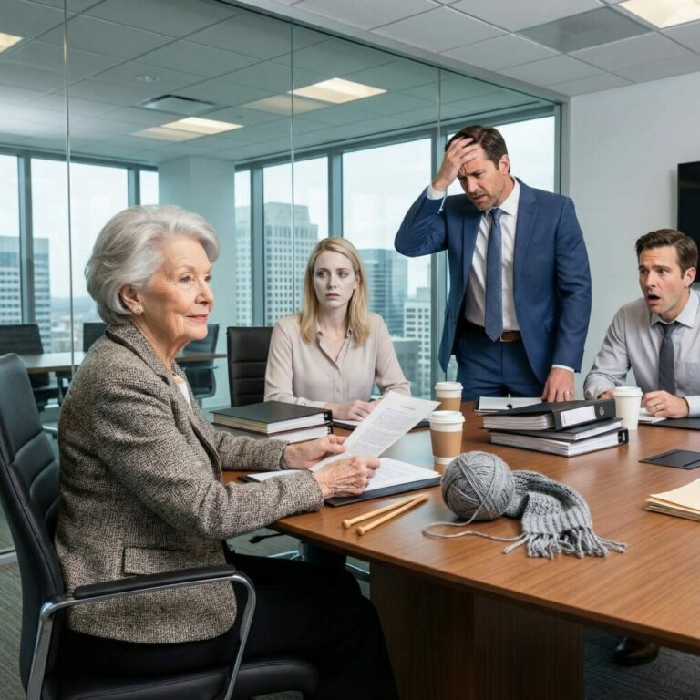 En la lectura del testamento de mi esposo, mis hijos me trataron como a una viuda senil. Susurraban entre ellos planes para vender mi casa y encerrarme en una residencia. Creían que yo era una anciana confundida, sentada en un rincón, tejiendo en silencio. No sabían que cada punto que daba con mis agujas era una cuenta atrás hasta el momento en que revelaría la verdad y destruiría por completo el mundo que creían tener bajo control.
