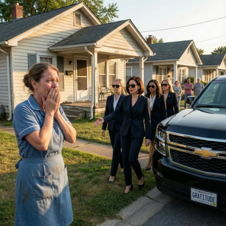 Durante casi una década, una camarera de un pequeño pueblo alimentó en secreto a cuatro hermanas huérfanas con su propio dinero. Nunca esperó nada a cambio… hasta que, doce años después, un SUV negro se detuvo frente a su casa, y las mujeres que bajaron de él cambiaron su vida para siempre.