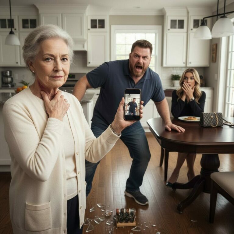 “My own son’s fingers tightened around my throat, his face twisted in rage. ‘Obey me, you useless old woman! Go cook my dinner!’ he roared, while his wife stood by, her laughter echoing through the room like shattered glass. That was the moment something inside me finally snapped. I wasn’t just his mother anymore; I was his reckoning. I smiled through the pain, knowing that by tomorrow, they would lose everything. You see, they forgot one thing: I still hold the keys to the kingdom…”