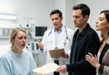 I still remember his voice shaking as he grabbed my hands. “Please… she won’t survive without you,” my husband begged. I said yes—without hesitation. Two days later, still weak in my hospital gown, he walked in smiling. “Sign these,” he said coldly. Divorce papers. His mistress stood beside him, flashing a ring. I was numb—until the doctor cleared his throat and said something that made them both freeze.