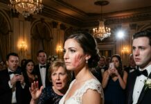 I still remember the sting on my cheek more clearly than the wedding vows. “You owe our family thirty thousand dollars,” my mother-in-law hissed, her smile gone as the guests froze. When I shook my head, her hand came down—hard. The room gasped. My husband whispered, “Just give it to her.” I didn’t cry. I smiled instead… because I knew what would happen next would leave them all speechless.
