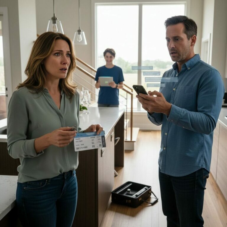 “I held the tickets, my heart racing. Two seats. One-way. My 13-year-old leaned against the door, his smile colder than I’d ever seen. ‘Mom, don’t worry,’ he whispered, ‘They’re for Dad and Aunt Vanessa. I planned it.’ My blood ran cold as he handed me a recording device. ‘Wait until you hear what they said about you.’ I pressed play, and my world shattered. What did my son truly discover?”