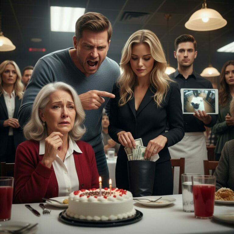 My own son’s voice shattered the restaurant’s silence. ‘My wife doesn’t lie, Mom! Give her the $800 back!’ he roared, his finger shaking in my face. I stood frozen, humiliated as strangers whispered and my daughter-in-law smirked behind her wine glass. I thought my life was over… until the waiter gripped my son’s shoulder and whispered, ‘Actually, sir, you might want to see what’s on the security footage.’ What he showed us changed everything