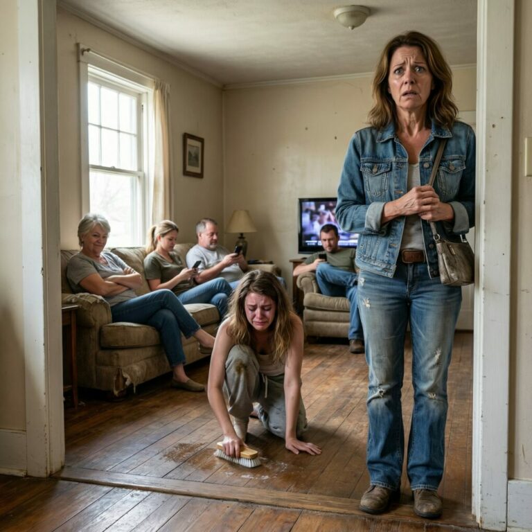 Compré para mi hija una casa tranquila en el campo, pensando que sería su refugio. Cuando llegué sin avisar, la encontré llorando: toda la familia de su esposo se había mudado allí. Su suegra le espetó con desprecio: “Una nuera debe ganarse su lugar”, mientras mi hija fregaba el suelo con las manos temblorosas. Saqué mi teléfono. Cinco minutos después, las maletas estaban en el césped. Las miré a través del portón y dije solo tres palabras: “VÁYANSE AHORA MISMO.”