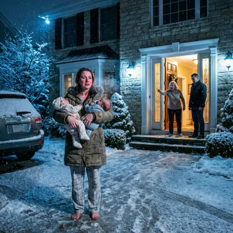 «¡Lárgate y llévate a tus bastardos contigo!», chilló mi suegra, escupiéndome, mientras mi marido me empujaba a mí y a mis gemelos de apenas diez días a la noche helada. Creían que yo era una diseñadora pobre e indefensa, alguien a quien podían desechar como basura. Lo que no sabían era que yo era la directora ejecutiva de una empresa valorada en ocho mil millones de dólares, la dueña de su casa, de sus coches y de la misma compañía en la que trabajaba mi marido. De pie en el frío, hice una sola llamada: no para pedir ayuda, sino para desatar una verdad que los haría suplicar volver a la pobreza que me obligaron a vivir…