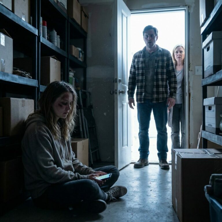 «Me arrastró del cabello y cerró la puerta del trastero de un golpe», recuerdo haber susurrado en la oscuridad. «Deberías haber aprendido cuál es tu lugar», gritó mi marido, mientras su madre permanecía detrás de él en silencio. Pasé la noche sangrando, con frío y aterrada. A la mañana siguiente, cuando la puerta por fin se abrió, se quedó paralizado; su rostro palideció. Porque lo que vio dentro de ese cuarto era algo que destruiría su mundo entero para siempre.