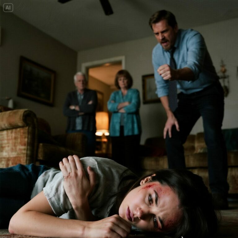 Mi hija me llamó llorando: —Papá, por favor, ven a buscarme.  Cuando llegué a la casa de sus suegros, su suegra se plantó frente a la puerta y me bloqueó el paso. Con voz fría dijo: —Ella no se va.  La aparté y entré a la fuerza. En cuanto vi a mi hija en el suelo, supe que aquello no era un simple “drama familiar”. Era algo mucho más grave, algo que habían estado ocultando a propósito.