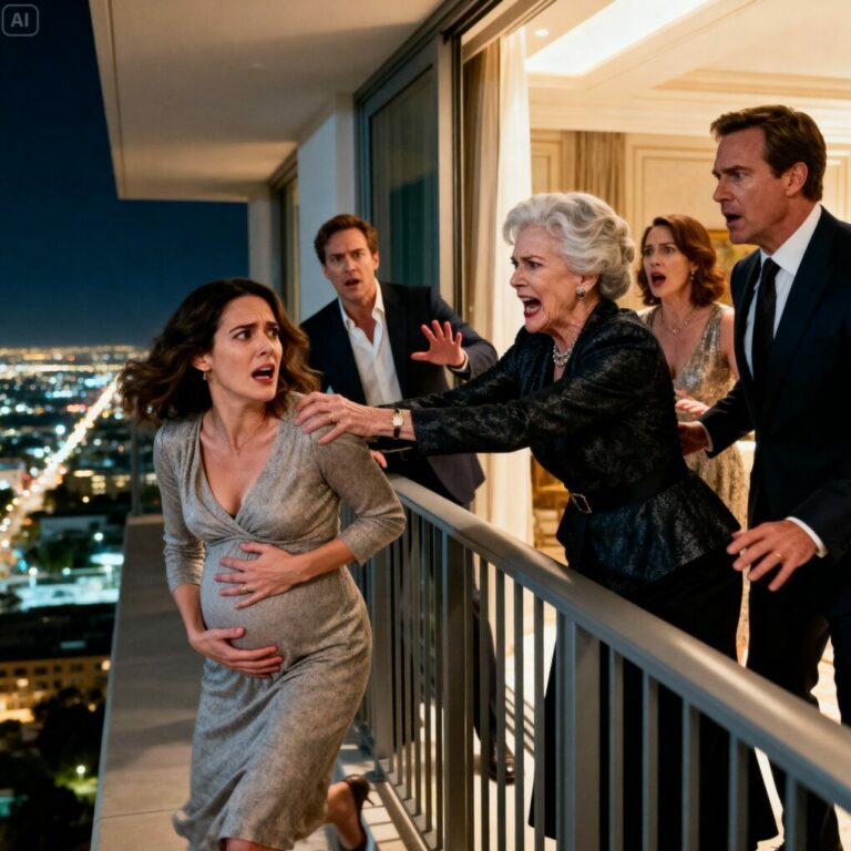 I raised my glass and smiled, “I’m pregnant.” The room glittered with chandeliers—then my mother-in-law laughed coldly. “Nice trick,” she said. “Trying to steal my son’s millions?” Before I could react, she shoved me toward the balcony rail. “Prove it. Jump—or admit you’re lying.” Hours later in the ER, the doctor looked up from the scan and said softly, “This isn’t a fake pregnancy… but what we found will change this family forever.”