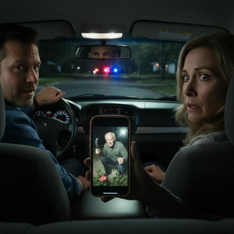 “I thought the driver was just a friendly stranger, a small comfort in my lonely life after my husband’s death. But tonight, the car didn’t stop. As we sped past my house, my heart hammered against my ribs. ‘Where are you going?’ I gasped. He gripped the wheel, eyes fixed on the rearview mirror. ‘Your neighbor is waiting for you with a knife,’ he whispered, his voice trembling. ‘If you step out now, you won’t live to see tomorrow.’ My blood ran cold. Who was the real predator—the man in my garden, or the one behind the wheel?”