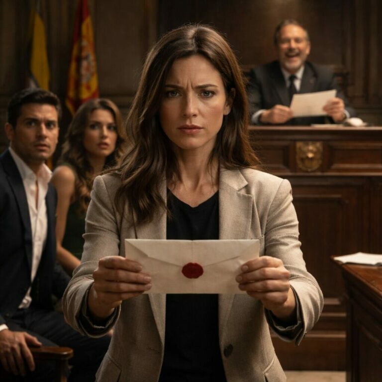 En la sala del juzgado de Madrid, mi exmarido se inclinó hacia mí y susurró con una sonrisa cruel: “No volverás a ver un euro mío”. A su lado, su amante, Marta, añadió en voz baja: “Acéptalo, cariño”. El juez tomó la carta que yo había entregado minutos antes, la leyó despacio… y soltó una carcajada inesperada. “Jaque mate”, dijo, mirándolos fijamente.