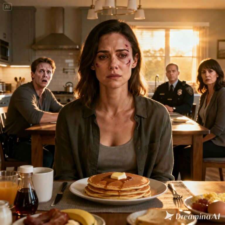 I went to bed silent after the bruises bloomed. By morning, I flipped pancakes with shaking hands, setting out sweets like an apology. He sniffed the air, smirked. “Good. You finally understood.” I looked up. “Did I?” The chair across from him scraped back as someone else sat down. His smile collapsed. Mine didn’t. The smell of syrup couldn’t drown the truth waiting to speak.
