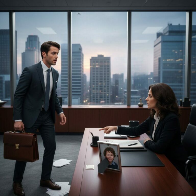 “I stared at the man across the interview table—the same man who walked out on our marriage four years ago. My voice trembled as I whispered, ‘You have no right to be here.’ He froze, his eyes locking onto the small, framed photo on my desk. ‘Is that… my son?’ he gasped, his face turning pale. The secret I fought so hard to bury was unraveling in seconds. Now, the power is in my hands, but is revenge what I truly want?”