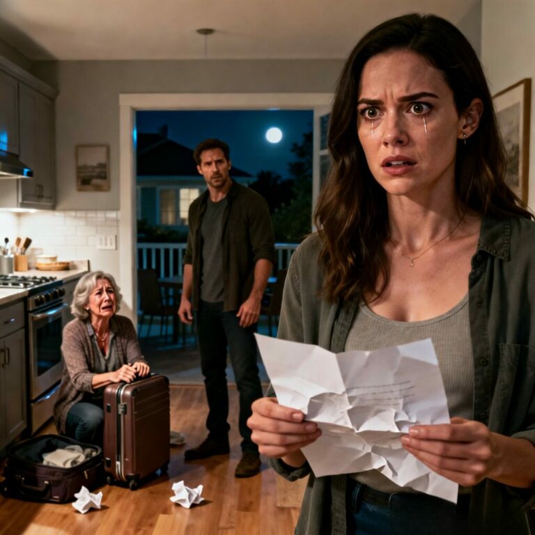 I froze when she rolled her suitcase into my apartment and handed me a paper. “These are my rules,” she said coldly. “What you cook. How you dress. When you wear makeup.” That night, I found her sobbing in my kitchen. My husband whispered, “What did you do?” I looked at him and replied quietly— and everything changed.