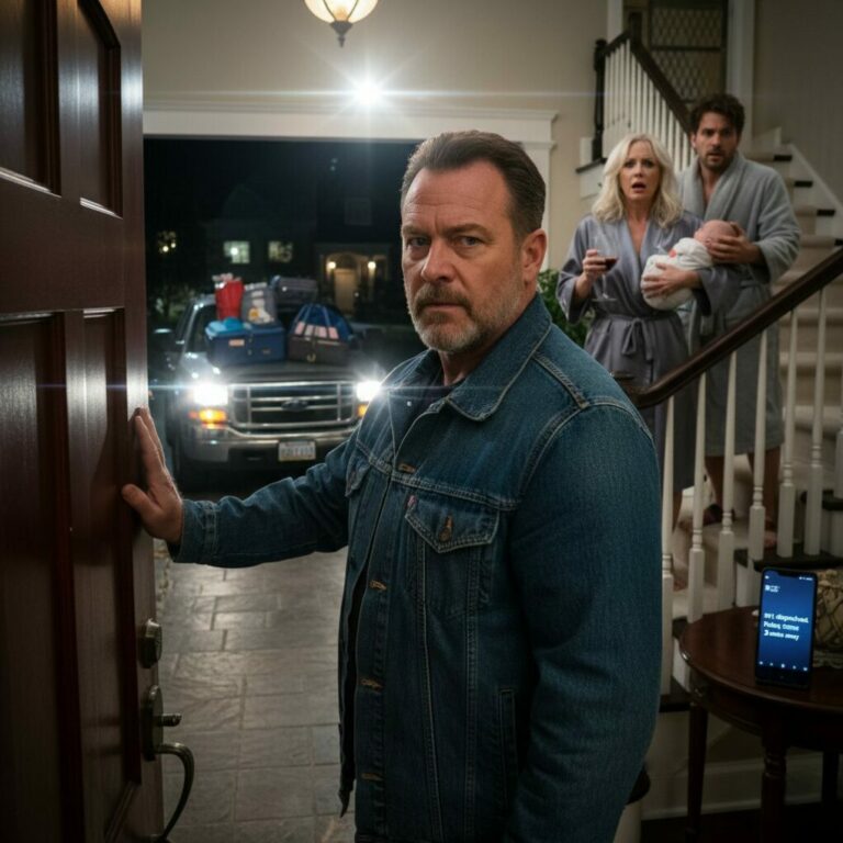 I was limping, clutching my baby as the freezing rain blurred my vision. When my dad’s truck pulled over, his face turned deathly pale. ‘Where is your car, Sarah?’ he barked. I choked back tears: ‘His mother took the keys… she said I should be grateful they haven’t kicked us out yet.’ Dad’s grip tightened on the steering wheel until his knuckles turned white. ‘Get in. Now. We’re ending this nightmare tonight.’ I had no idea how far he was willing to go