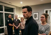 My wife showed me her bruised wrist, shaking as she cried, “He did this to me…” I looked at my brother—smirking like he’d get away with it. “Don’t make it a big deal,” my mom whispered. I stayed silent and made one call. When my brother walked in, an officer stopped him. “You’re being detained.” His face drained. I leaned in and said softly, “Today’s lesson… is consequences.” And for the first time, justice spoke louder than family.