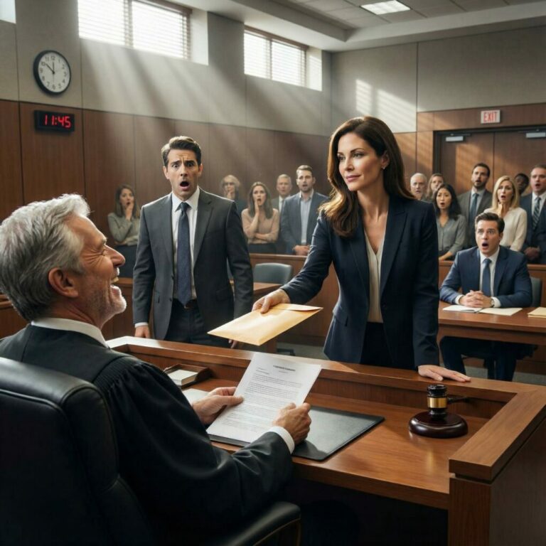 En nuestra audiencia de divorcio, mi esposo sonrió con arrogancia y se jactó en voz alta: —Por fin podré vivir de la fortuna de ella.  Una risa recorrió la sala del tribunal. Yo no reaccioné. No dije nada. Simplemente deslicé un sobre hacia el juez y murmuré: —Por favor, revise la fecha de su firma.  El juez se quedó inmóvil por un instante… y luego estalló en carcajadas. El rostro de mi esposo perdió todo color. En ese preciso momento, todo dio un giro inesperado… y la verdadera verdad estaba a punto de salir a la luz.