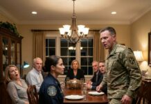 My sister laughed at dinner: ‘Meet my fiancé, a Ranger.’ She mocked my uniform. Then he saw the task force patch, froze, snapped to attention, and barked, ‘Maya, stop. Do you know what that means?