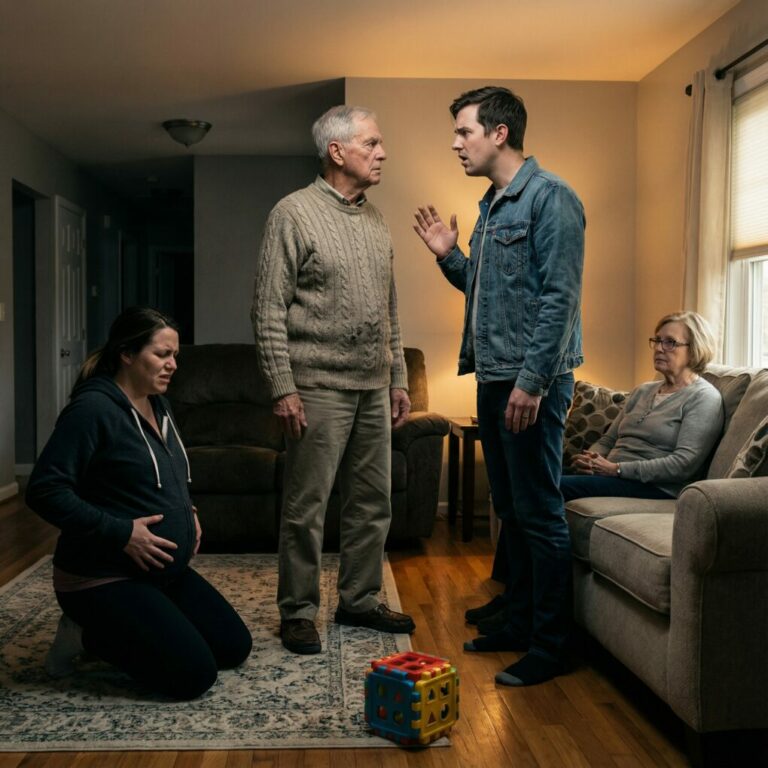 I Never Told My Son-in-Law That I Was a Retired Military Instructor Specializing in Psychological Warfare. He mocked my shaking hands, calling me “expired goods.” His mother forced my daughter—eight months pregnant—to kneel and clean the floor. I endured it all. But when he whispered to my grandson, “Cry again and you’ll sleep in the garage,” I finally spoke. Softly. Calmly. And every adult in the room froze.