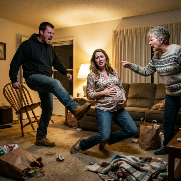 Tenía ocho meses de embarazo cuando ocurrió algo que todavía me quema al recordarlo. Mi nombre es Lucía Martínez, y aquel sábado por la tarde fui al supermercado con mi esposo Álvaro y su madre, Carmen. Yo llevaba una barriga pesada, la espalda tensa y los pies hinchados. Aun así, empujé el carrito, escogí los productos y pagué la cuenta. Álvaro caminaba unos pasos detrás, mirando el teléfono, como si no fuera con él. Cuando salimos, Carmen me lanzó las bolsas a los brazos sin siquiera mirarme.