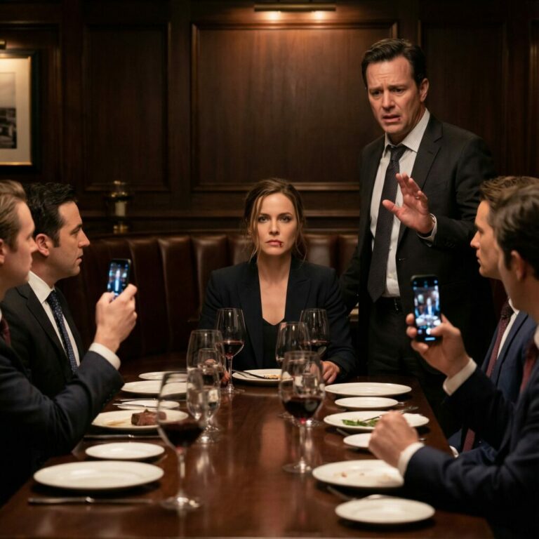 My husband thought it was funny to SLAP my mouth in front of his coworkers after I made a harmless joke. The room went silent. He leaned in and hissed, “Know your place.” I smiled slowly, wiped the blood from my lip, and said, “You just slapped the wrong woman.” What he didn’t know was that every phone in that room had just captured the moment his career died.