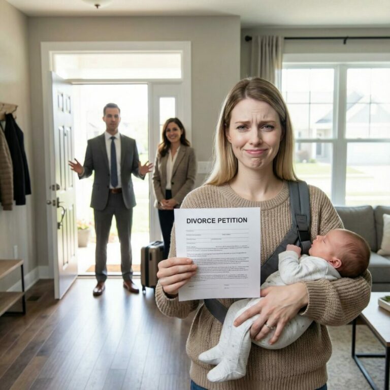 Three months after giving birth, I was still bleeding when my husband opened the door and said calmly, “She’s moving in. I want a divorce.” His mistress stood behind him, smiling like she’d already won. I signed the papers with a cold smile that scared even me. Months later, when they saw me again, his face drained of color—and I finally asked, “Miss me?”