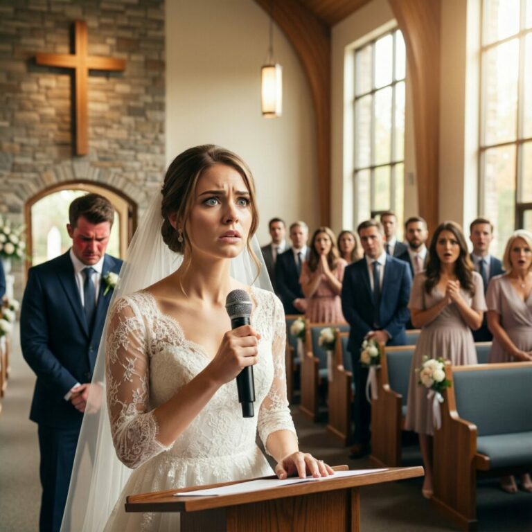 Estaba de pie frente al altar, con las manos temblando dentro del encaje, cuando mi futuro esposo se inclinó hacia mí y susurró: “Tu familia está en bancarrota. Ya no te necesito”. Esperaba que me derrumbara. En lugar de eso, tomé el micrófono. El corazón me latía con fuerza mientras la iglesia quedaba en silencio. “Necesito que todos escuchen esto”, dije. Lo que revelé a continuación lo cambió todo, y nadie estaba preparado para ello.