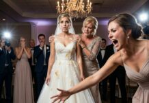 On my wedding day, my sister snapped. She hurled champagne across the room, smashed the wedding cake, and screamed, “This is what you get for acting so arrogant!” Gasps echoed as frosting dripped down my dress. My mother rushed forward and hugged me tightly—whispering, “Stay calm.” But her hands were shaking. That’s when I realized… this wedding was hiding a truth no one was ready to face.