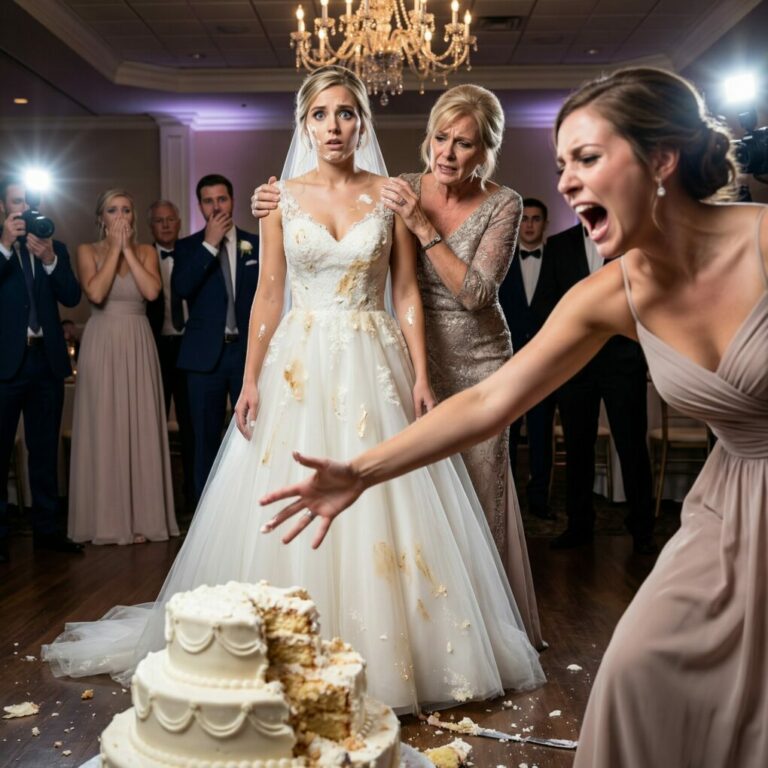 On my wedding day, my sister snapped. She hurled champagne across the room, smashed the wedding cake, and screamed, “This is what you get for acting so arrogant!” Gasps echoed as frosting dripped down my dress. My mother rushed forward and hugged me tightly—whispering, “Stay calm.” But her hands were shaking. That’s when I realized… this wedding was hiding a truth no one was ready to face.