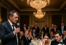 “They don’t belong here,” my mother-in-law whispered, staring at my father’s work-worn hands. “A garbage collector at a wedding like this?” my father-in-law scoffed. I felt my chest tighten—until my dad slowly stepped forward and said, calmly, “Since I’m being asked to leave… I think it’s time I tell you who paid for this wedding.” The music stopped. Every face went pale. And that was just the beginning.