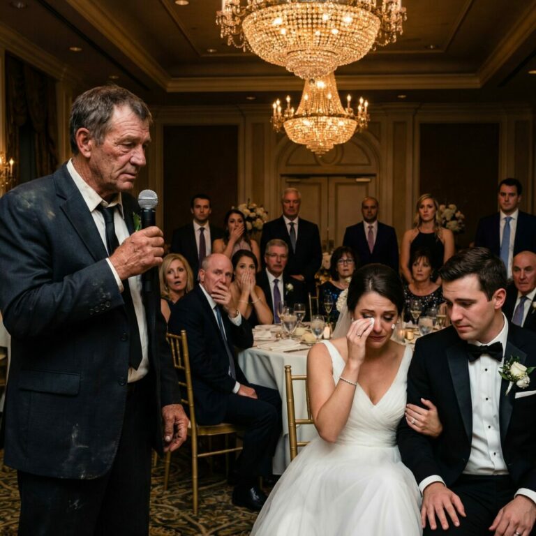 «No pertenecen a este lugar», susurró mi suegra, clavando la mirada en las manos gastadas por el trabajo de mi padre. «¿Un recolector de basura en una boda como esta?», se burló mi suegro con desprecio.  Sentí cómo el pecho se me oprimía… hasta que mi padre dio un paso al frente, despacio, y dijo con absoluta calma: «Ya que me están pidiendo que me vaya… creo que es el momento de decir quién pagó esta boda».  La música se detuvo en seco. Todos los rostros palidecieron. Y eso solo fue el comienzo.