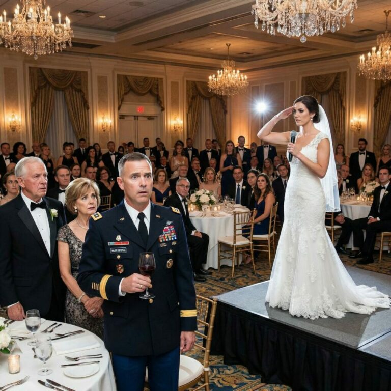 Seventeen years after my father kicked me out for enlisting, I saw him at my brother’s wedding. He blocked my path, sneering, “If it weren’t for pity, no one would have invited a disgrace like you.”My aunt shoved me out of the family photo, laughing, “Step aside! We only want the successful people in the shot.” I quietly stepped back, sipping my wine. Then the bride took the mic, looked directly at me, and snapped a sharp salute. “Please raise your glasses to the man who paid for this wedding… Major General Davis.”