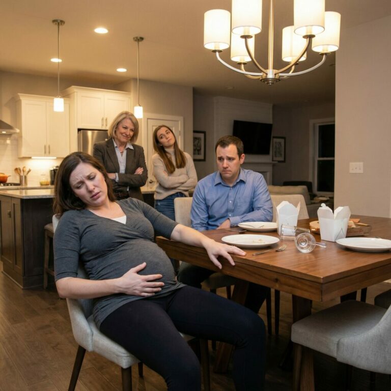 «Tengo ocho meses de embarazo, apenas puedo mantenerme en pie», susurré, apretando mi vientre. «Deja de ser egoísta», espetó mi esposo, mientras su madre sonreía con desprecio. «Mírala, ni siquiera es capaz de cocinar». Su hermana soltó una carcajada. «Con razón él está decepcionado». Busqué el rostro de mi esposo, suplicando: «¿De verdad vas a permitir que me hablen así?». Él bajó la mirada. Hice un esfuerzo por incorporarme… y de repente la habitación empezó a girar, todo se volvió borroso, y luego no hubo nada más que oscuridad.