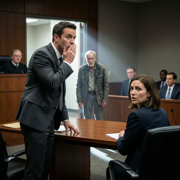 On the bus to my divorce hearing, I gave my seat to a trembling old man. He smiled and murmured, “Mind if I come with you? I’ve waited years for this day.” I thought he was joking—until he followed me into the courtroom. When my husband saw him, he went ghost-white. “No… you’re supposed to be dead.” That’s when I realized my marriage wasn’t our only lie.