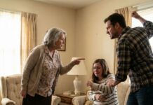 She pointed at me and screamed, “You’re useless!” Before I could breathe, my husband roared, “How dare you disrespect my mother!” His fists came down as I shielded my eight-month belly, pain exploding, blood soaking the floor. Sirens. White lights. In the ER, I heard the nurse whisper, “Ma’am… this injury isn’t from a fall.” And then she said something that made him freeze.