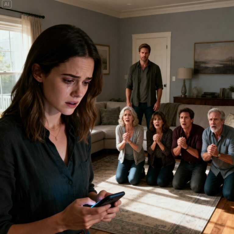 La policía informó que mi esposo había provocado un accidente y se dio a la fuga. Su familia se arrodilló ante mí y me suplicó que asumiera la culpa. Mientras iba camino a entregarme, recibí un mensaje extraño: “Detén el coche y revisa la cámara del patio…”