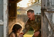 Ethan froze when the shed door creaked open. In the dim light, a small voice whispered, “Daddy… please don’t leave me here again.” His breath caught as he saw his daughter’s bruised arms and hollow eyes staring back at him. Fifteen months in a war zone hadn’t prepared him for this moment. The battlefield wasn’t overseas anymore—it was right behind that wooden door.