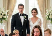 I walked into her wedding with my baby in my arms—tiny fingers gripping my dress like a warning. The music was sweet, the smiles were sharper. Then her father-in-law leaned in, eyes glittering with contempt, and said, “You actually came like this? To show everyone what you are?” My throat burned. I forced a smile, whispered, “I’m not here to beg.” Because in my bag was something no one at that altar had seen coming… and when the vows began, I finally understood why she wanted me there.