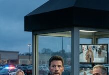 I was halfway across the parking lot when an older security guard grabbed my arm. His eyes flicked past me. “Is that your wife?” he asked. I nodded, confused—she was still by the mall entrance, phone to her ear. He leaned in, voice shaking: “You need to see this. Now.” He turned his monitor toward me, and my stomach dropped. “That can’t be her…” I whispered. Then my phone buzzed—her number. And the screen showed a message I’ll never forget.